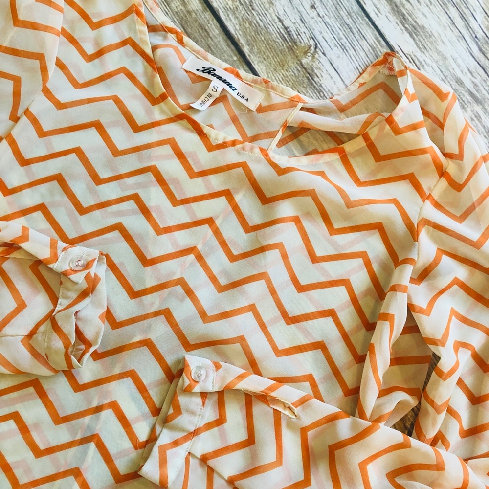 Sheer Split Back Chevron Long Sleeve Top